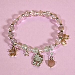 Hand Crafted Hello Kitty Pink and Silver Beaded Bracelet